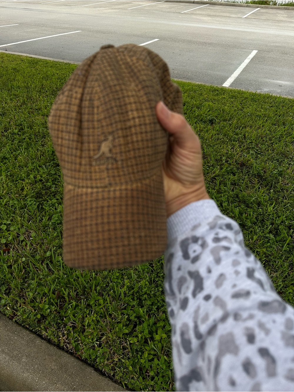 Kangol Brown Houndstooth Baseball Cap with Embroidered Logo